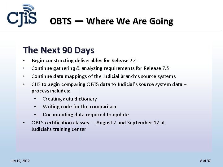 OBTS — Where We Are Going The Next 90 Days • • • July