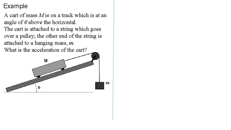 Example A cart of mass M is on a track which is at an