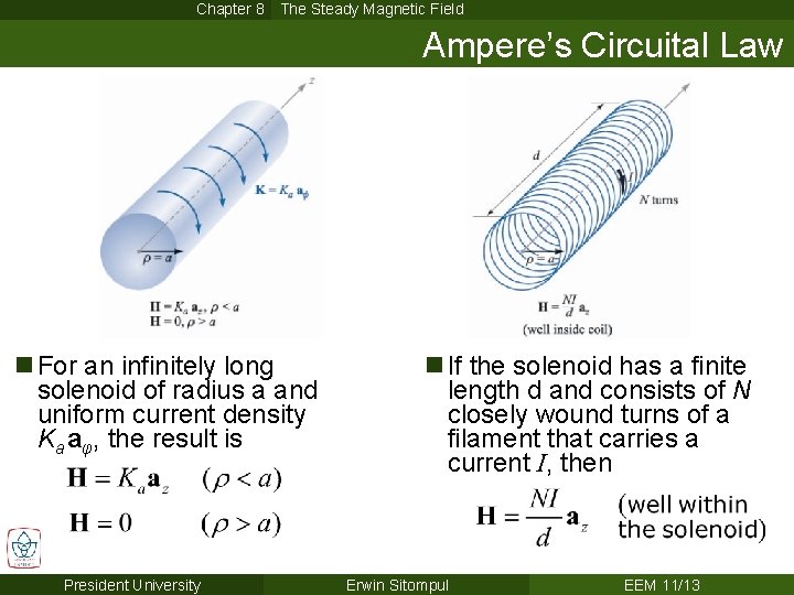 Chapter 8 The Steady Magnetic Field Ampere’s Circuital Law n For an infinitely long