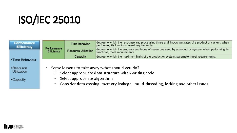 ISO/IEC 25010 • Some lessons to take away; what should you do? • Select