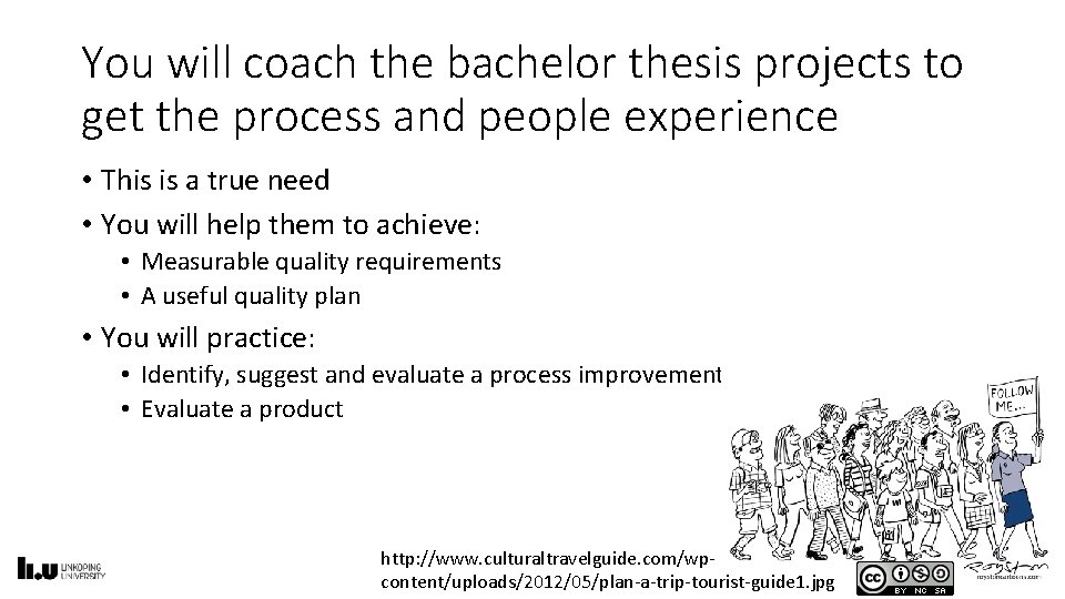 You will coach the bachelor thesis projects to get the process and people experience
