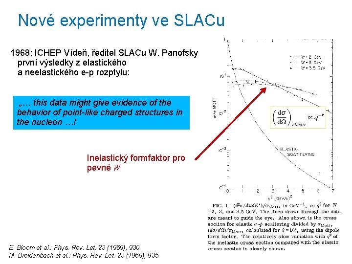 Nové experimenty ve SLACu 1968: ICHEP Vídeň, ředitel SLACu W. Panofsky první výsledky z
