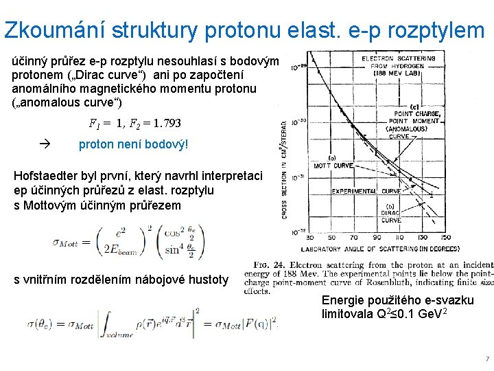 Zkoumání struktury protonu elast. e-p rozptylem účinný průřez e-p rozptylu nesouhlasí s bodovým protonem