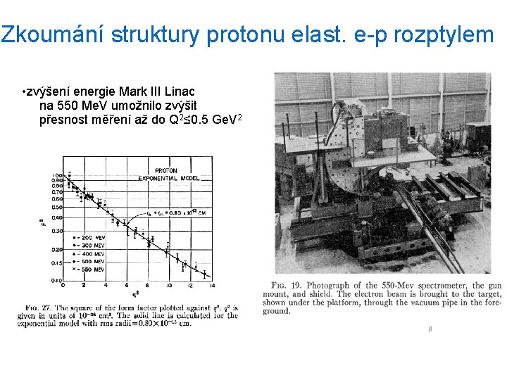 Zkoumání struktury protonu elast. e-p rozptylem • zvýšení energie Mark III Linac na 550