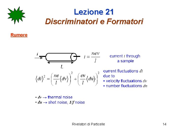 Lezione 21 Discriminatori e Formatori Rumore Rivelatori di Particelle 14 