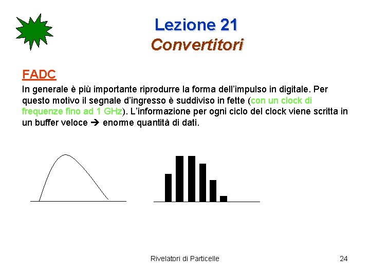 Lezione 21 Convertitori FADC In generale è più importante riprodurre la forma dell’impulso in