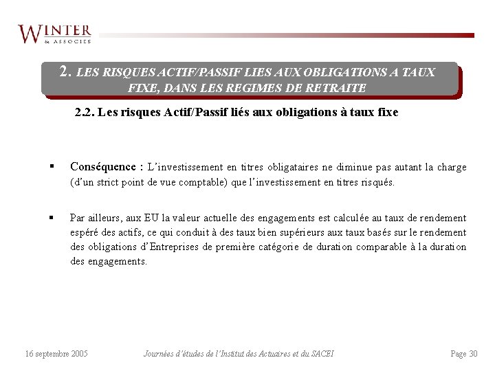 2. LES RISQUES ACTIF/PASSIF LIES AUX OBLIGATIONS A TAUX FIXE, DANS LES REGIMES DE