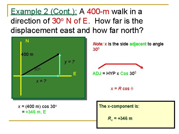 Example 2 (Cont. ): A 400 -m walk in a direction of 30 o