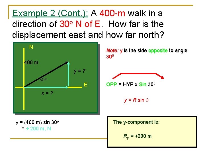 Example 2 (Cont. ): A 400 -m walk in a direction of 30 o