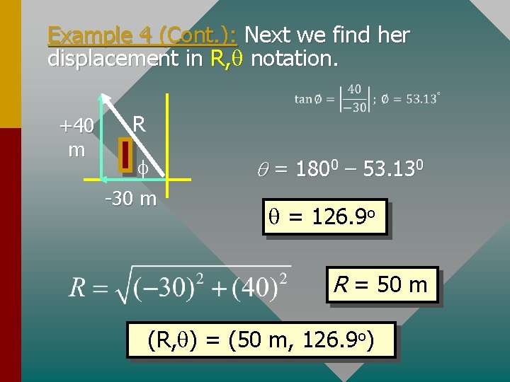 Example 4 (Cont. ): Next we find her displacement in R, q notation. +40