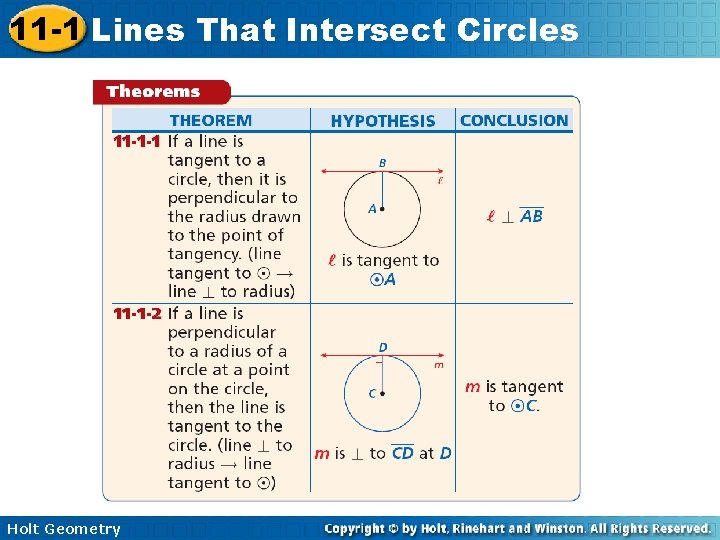 11 -1 Lines That Intersect Circles Holt Geometry 