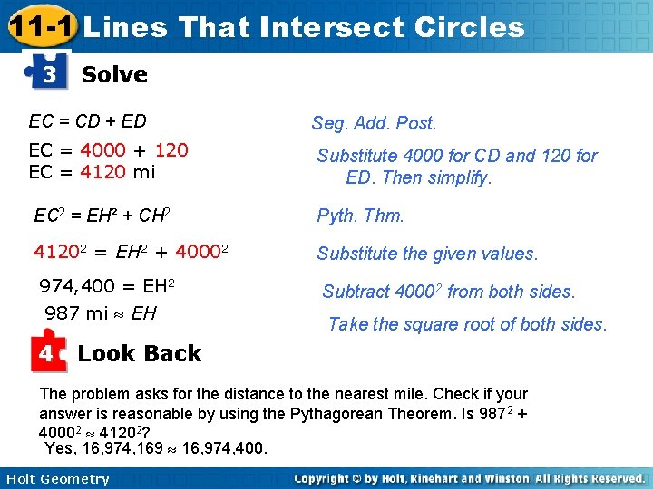 11 -1 Lines That Intersect Circles 3 Solve EC = CD + ED Seg.