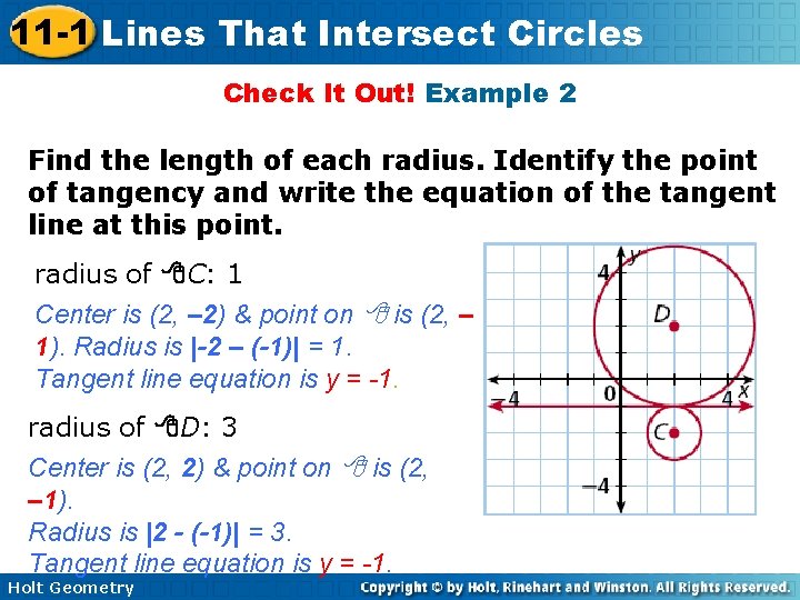 11 -1 Lines That Intersect Circles Check It Out! Example 2 Find the length