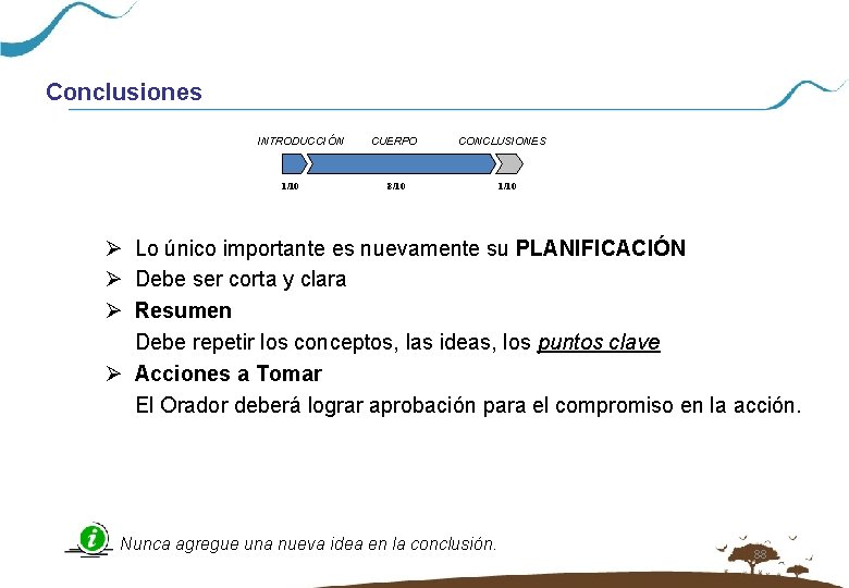 Conclusiones INTRODUCCI ÓN 1/10 CUERPO CONCLUSIONES 8/10 1/10 Ø Lo único importante es nuevamente