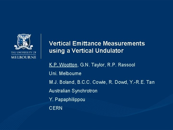 Vertical Emittance Measurements using a Vertical Undulator K. P. Wootton, G. N. Taylor, R.