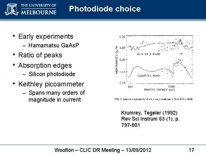 Photodiode choice • Early experiments – Hamamatsu Ga. As. P • Ratio of peaks