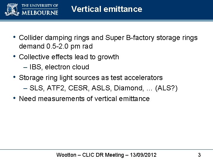 Vertical emittance • Collider damping rings and Super B-factory storage rings • demand 0.