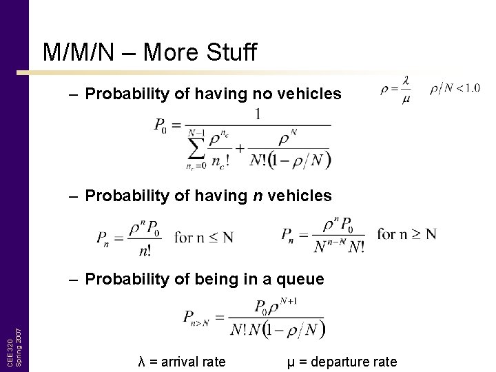 M/M/N – More Stuff – Probability of having no vehicles – Probability of having