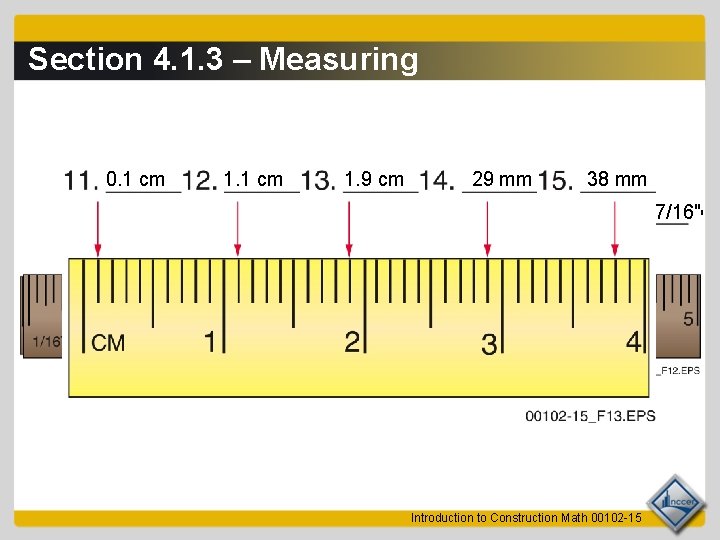 Section 4. 1. 3 – Measuring 0. 1 cm ½"5/8" 1. 1 cm 1.