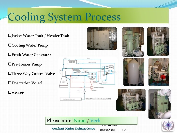 Cooling System Process q. Jacket Water Tank / Header Tank q. Cooling Water Pump