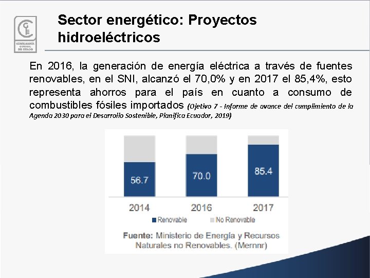 Sector energético: Proyectos hidroeléctricos En 2016, la generación de energía eléctrica a través de