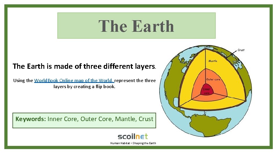 The Earth is made of three different layers. Using the World. Book Online map