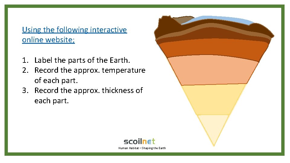 Using the following interactive online website; 1. Label the parts of the Earth. 2.