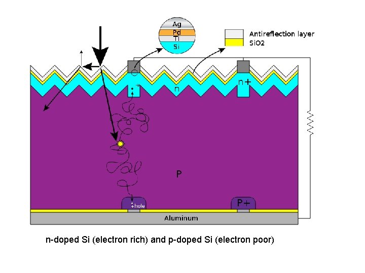 n-doped Si (electron rich) and p-doped Si (electron poor) 