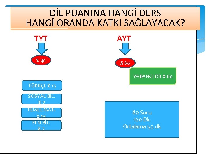 DİL PUANINA HANGİ DERS HANGİ ORANDA KATKI SAĞLAYACAK? TYT AYT % 40 % 60