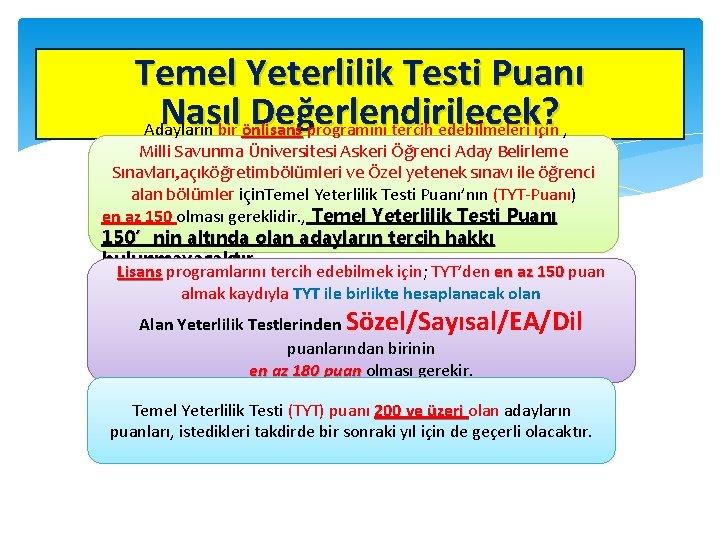 Temel Yeterlilik Testi Puanı Nasıl Değerlendirilecek? Adayların bir önlisans programını tercih edebilmeleri ic in