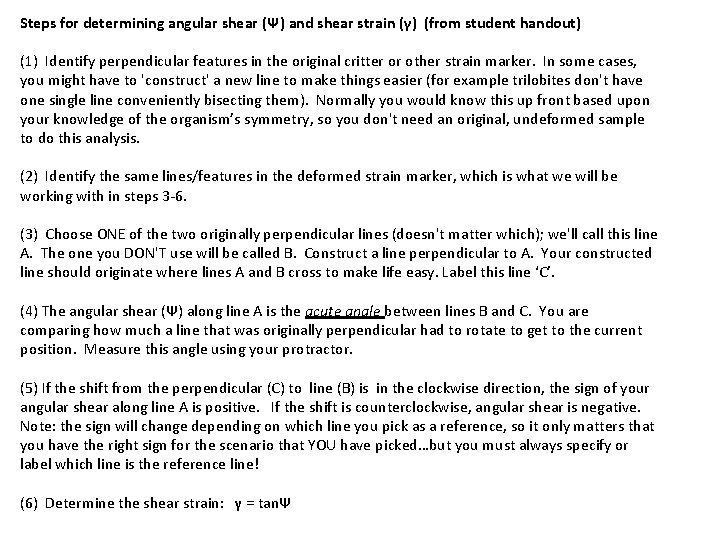 Steps for determining angular shear (Ψ) and shear strain (γ) (from student handout) (1)