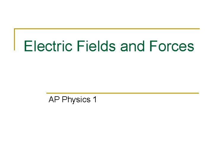 Electric Fields and Forces AP Physics 1 