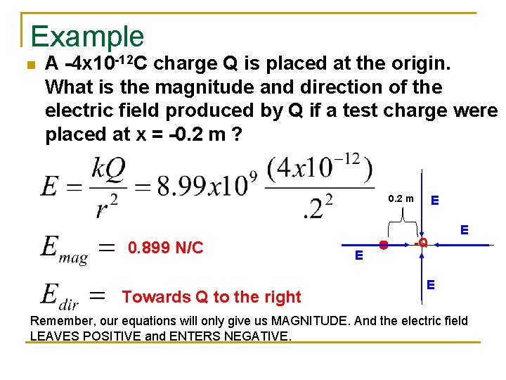 Example n A -4 x 10 -12 C charge Q is placed at the
