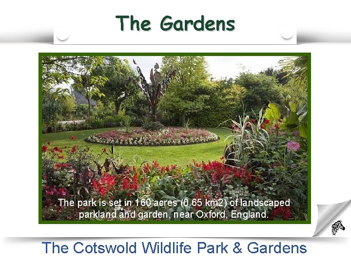 The Gardens The park is set in 160 acres (0. 65 km 2) of