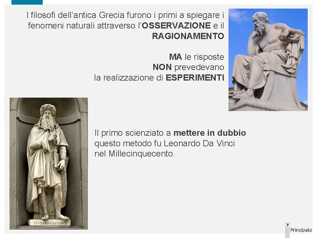 I filosofi dell’antica Grecia furono i primi a spiegare i fenomeni naturali attraverso l’OSSERVAZIONE