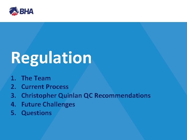 Regulation 1. 2. 3. 4. 5. The Team Current Process Christopher Quinlan QC Recommendations