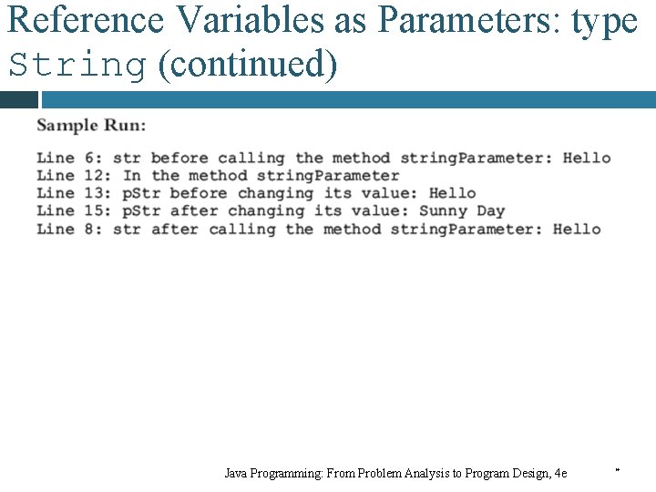 Reference Variables as Parameters: type String (continued) Java Programming: From Problem Analysis to Program