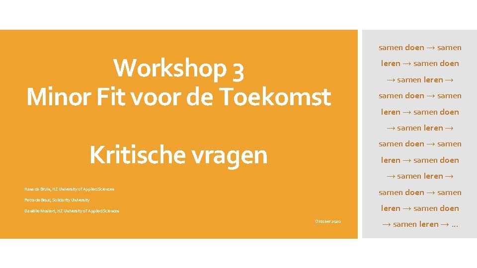 Workshop 3 Minor Fit voor de Toekomst samen doen → samen leren → Kritische Workshop 3 Minor Fit voor de Toekomst samen doen → samen leren → Kritische