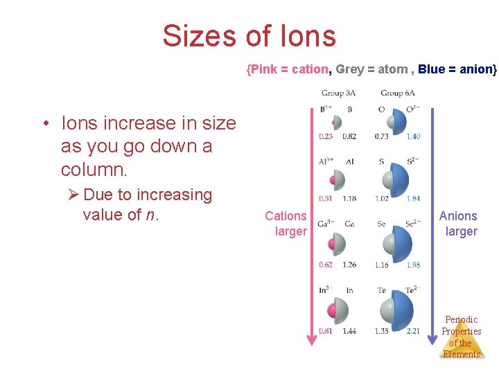 Sizes of Ions {Pink = cation, Grey = atom , Blue = anion} •