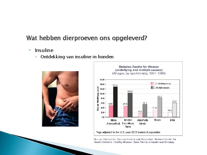 Wat hebben dierproeven ons opgeleverd? Insuline ◦ Ontdekking van insuline in honden 