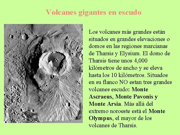Volcanes gigantes en escudo Los volcanes más grandes están situados en grandes elevaciones o