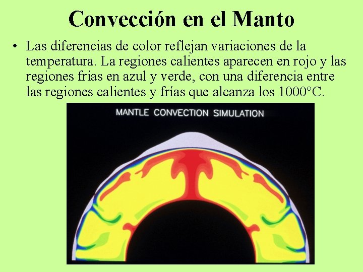 Convección en el Manto • Las diferencias de color reflejan variaciones de la temperatura.