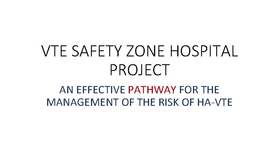 VTE SAFETY ZONE HOSPITAL PROJECT AN EFFECTIVE PATHWAY FOR THE MANAGEMENT OF THE RISK