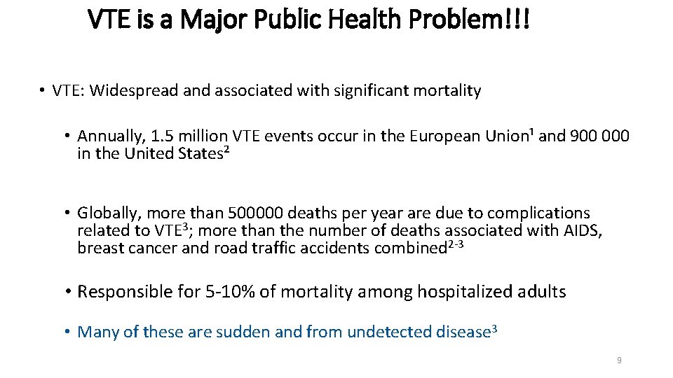 VTE is a Major Public Health Problem!!! • VTE: Widespread and associated with significant