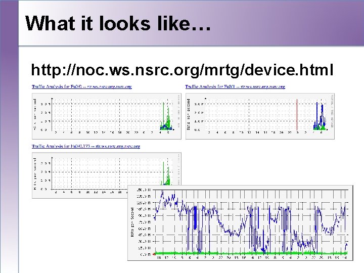 What it looks like… http: //noc. ws. nsrc. org/mrtg/device. html 