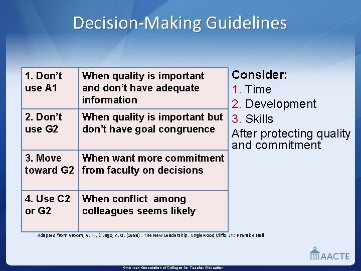 Decision-Making Guidelines 1. Don’t use A 1 2. Don’t use G 2 Consider: 1.