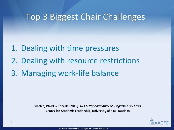 Top 3 Biggest Chair Challenges 1. Dealing with time pressures 2. Dealing with resource