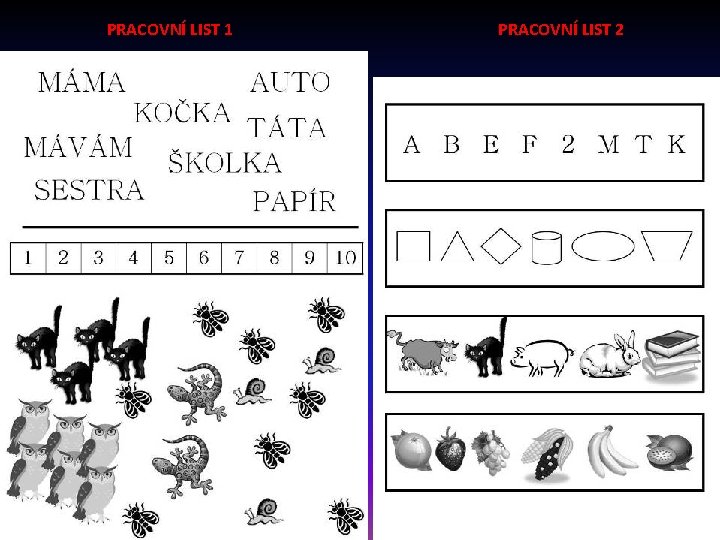 PRACOVNÍ LIST 1 PRACOVNÍ LIST 2 