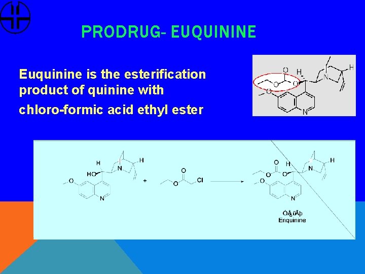 PRODRUG- EUQUININE Euquinine is the esterification product of quinine with chloro-formic acid ethyl ester