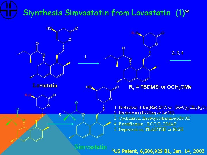 Siynthesis Simvastatin from Lovastatin (1)* 1 Lovastatin 2, 3, 4 R 1 = TBDMSi